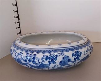 Blue and White Ceramic Oval Pot