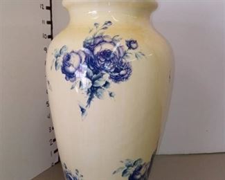 Yellow with Blue Roses Ceramic Vase
