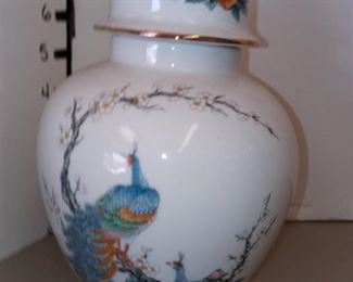 Hand Painted Peacock Ceramic Ginger Jar with Lid