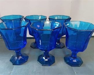 Independence Octagonal Cobalt Blue Glass Goblets Set of 6