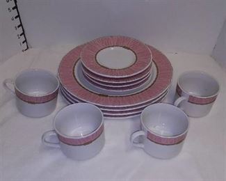 Gibson Elite China Pink & Gold Plates, Saucers and Cups Lot of 12