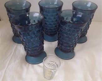 American Forstoria Navy Blue Glasses Lot of 5 & Shot Glass