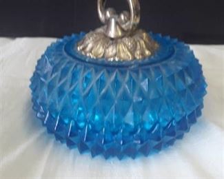 INDIANA GLASS Blue Diamond Point Lead Crystal Candy Dish