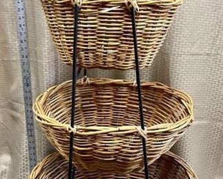Three Tier Wicker Basket Organizer Stand