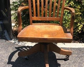 Vintage Mission Oak Wood Bankers Desk Arm Chair on Wheels