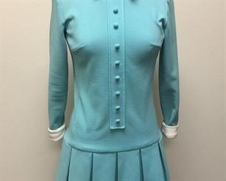 Vintage Light Blue Collar Zip Up Dress