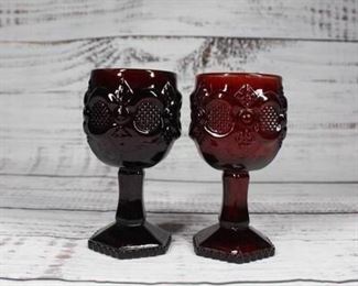 Vintage Avon Cape Cod Set of 2 Ruby Red Goblets Candleholders