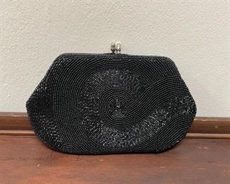 Black Swirl Beaded Clutch Purse by Micheri