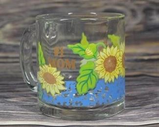 1 Mom Vintage Glass Sunflower Mug