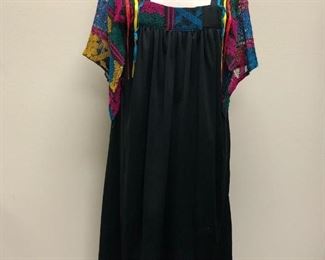 Red, Blue, and Yellow Patterned Black Dress Cover Up Loungewear