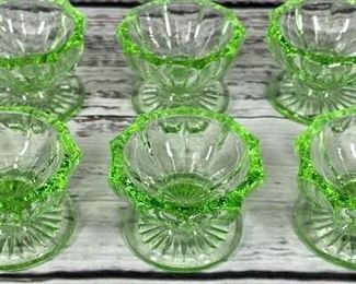Vaseline Uranium Green Glass Pedestal Salts Egg Cups