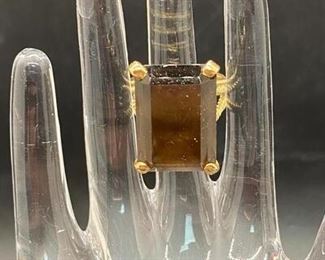 14k Yellow Gold Emerald Cut Smokey Topaz Cocktail Ring