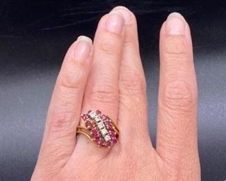 14k Yellow Gold Ruby Cluster Ring