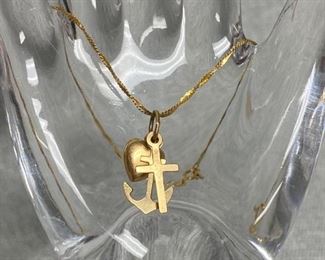 14k Yellow Gold Dainty Twist Link Bracelet with Charms Heart Anchor Cross