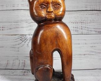 Vintage Mid Century Abstract Wooden Cat Statue Signed Fitz Wilks