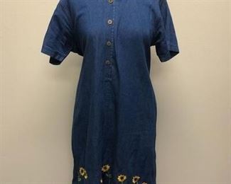 Blue Jean Denim Dress With Sunflowers