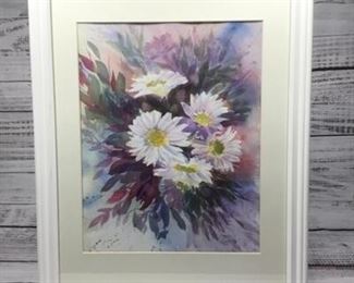 Framed Painting of White Daisy Flowers