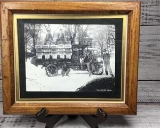 Framed Vintage Antique BW Photograph CocaCola Delivery Truck