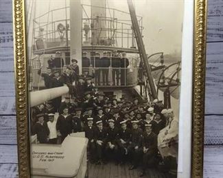 Framed Vintage Antique US Military Navy Sailors Ship Crew Photograph USS Albatross 1800s