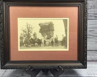 Framed Vintage Antique Photograph People on Horseback by Balanced Rock Colorado