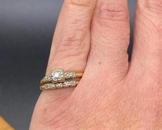 Vintage 14k Yellow Gold Engagement Ring Wedding Band Set