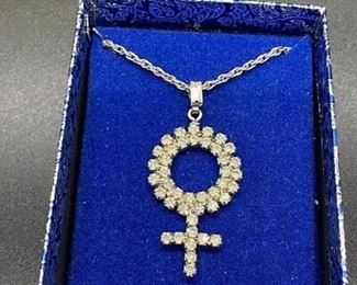 Vintage Rhinestone Venus Symbol Pendant Charm Necklace