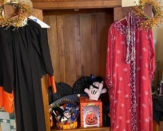 Antique oak knockdown wardrobe, Halloween costumes, Mickey Mouse hands
