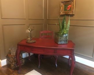 Beautiful red desk and chair.
