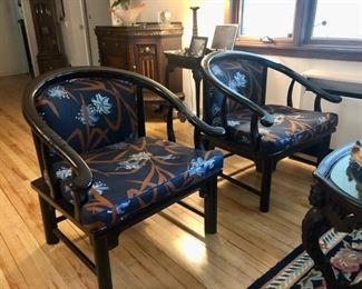 Pair vintage Asian Horseshoe chairs 