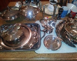 Silver Plate Serving Trays and Dishes