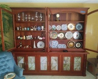 Huge Bookcase/Cabinet with Stain Glass Doors.
