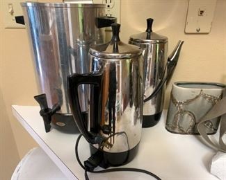 3 styles of Percolators, look great at your Mid-century buffet.