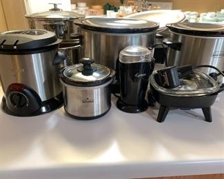Small sized electrics: Deep fryer, mini crock pot, mini skillet, and a coffee grinder.