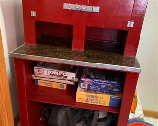 Handcrafted work bench with storage.