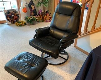 Classic leather chair and ottoman.