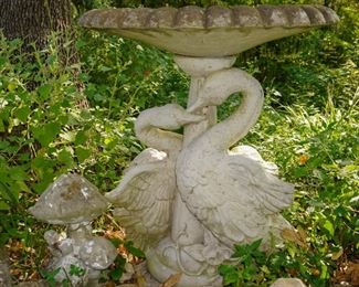 Concrete swan birdbath