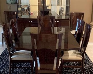 Copenhagen Dining Table w 10 Chairs and Stunning Hutch, Calvin Klein Area Rug 7'9" x 10'10"