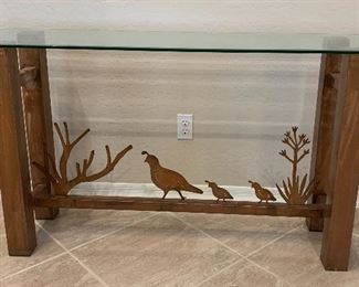 Custom Metal Quail Entry Table w Glass Top