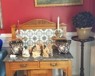 Marble top and tile back English Washstand