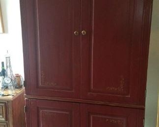 Converted TV cabinet with shelves (smaller size) original red finish