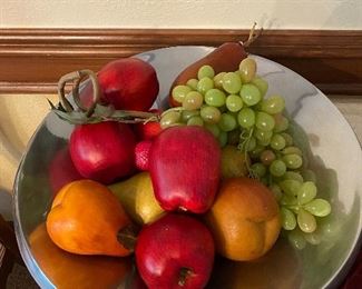 Heavy stainless bowl (2 others in smaller sizes) w/faux fruit