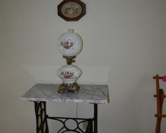 Cast Iron Singer Sewing Machine Treadle Table with Marble Top
