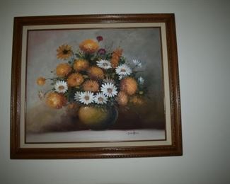 Framed Painting of Flowers Wall Art