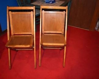 (2) Pair Vintage Rustic Wood Slat Folding Seat Stadium Auditorium Chairs