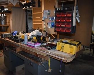 Wood Working Shop, Tools, Wood, Table and So Much More!