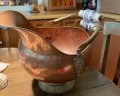 Victorian Style Copper Coal Scuttle Lion Head Hinges Delft Handles