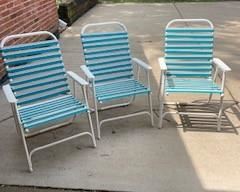 Vintage Folding Lawn Chair w/Vinyl Straps Aqua /White Metal EXCELLENT SET OF 4
