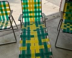 Vintage Aluminum Webbed Tri Folding Chaise Lounge