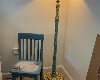 Hand painted Childs time out chair, hand painted floor lamp