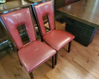 Mid century dining table, four chairs and a bench